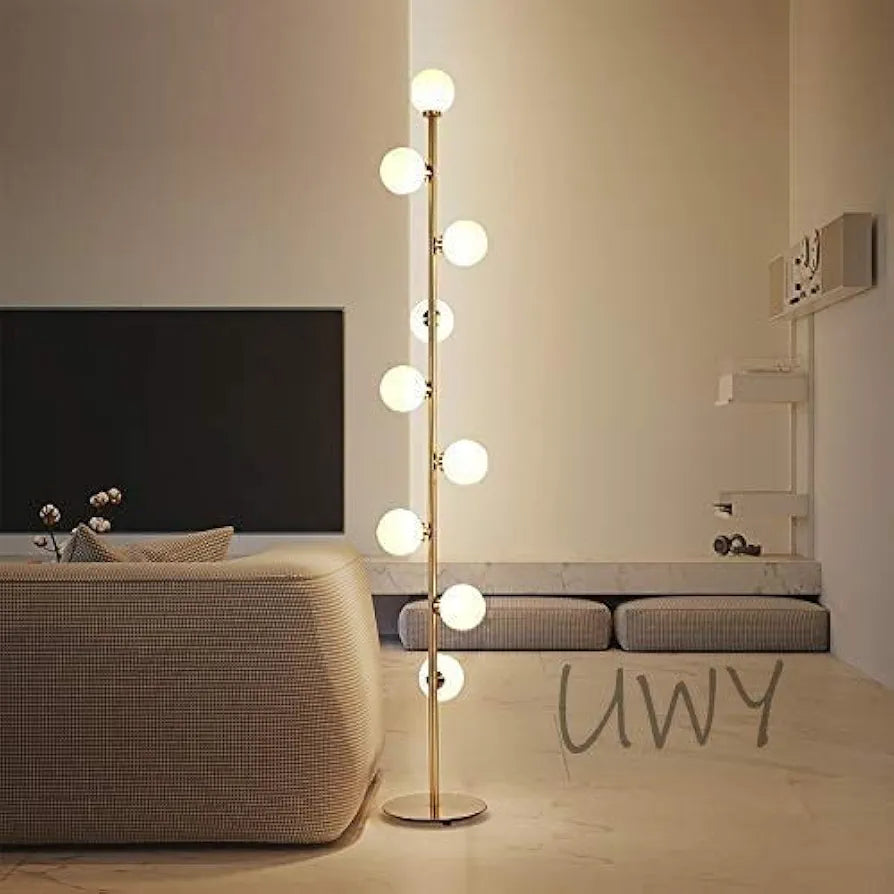 Stylish LED Black 9-Light Floor Lamp White Glass Globe