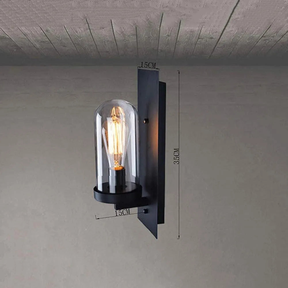 Glass Wall Sconce Rustic Black Metal Wall Lighting Fixture, Vintage Wall Lamps