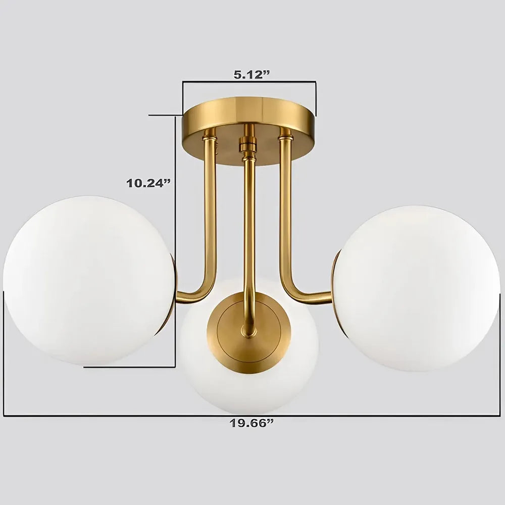 Olivier 23.5 in. 3-Light Brass Gold Bohemian Farmhouse Iron/Frosted Glass LED Semi Flush Mount, White