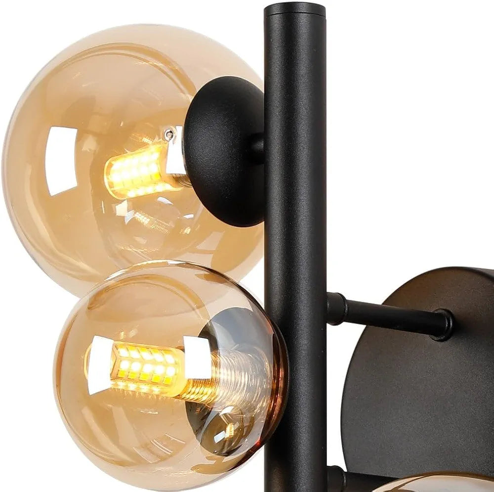 Lumiere Shute 3lt Wall Light in Satin Black & Amber Plated Glass