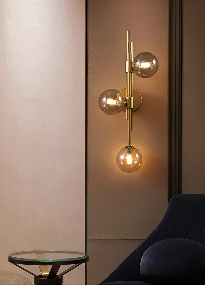 LED Wall Light 3 Lights Glass Wall Sconce Mid Century Modern Globe Wall Light