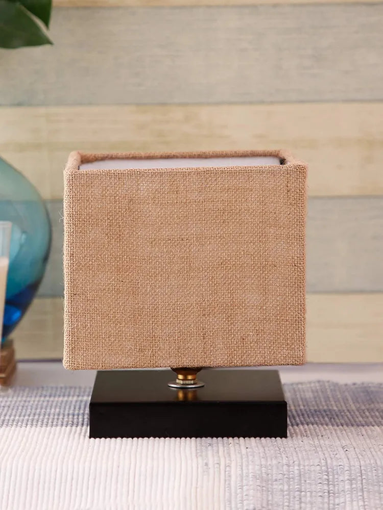 White Jute Shade Country Table Lamp With Black Base