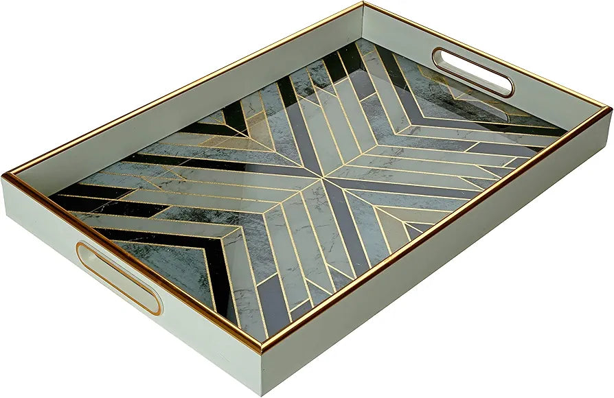 Dim & Dense Premium Grey Rectangular Decorative Tray | 12 x 15 Inch | MDF with Enamel Finish