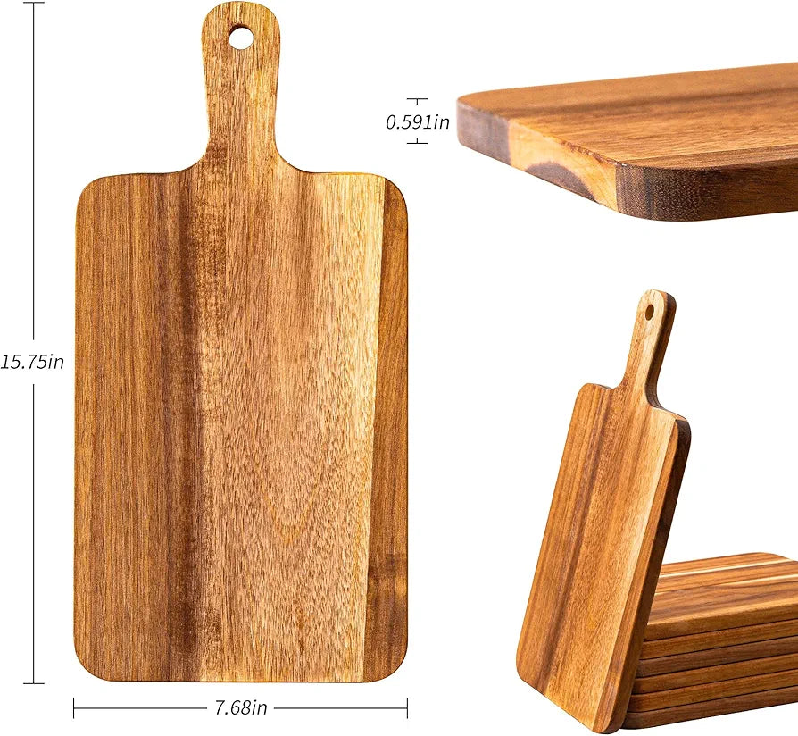 Dim & Dense Natural Wooden Chopping & Serving Board with Handle | 15.75 x 7.68 Inch