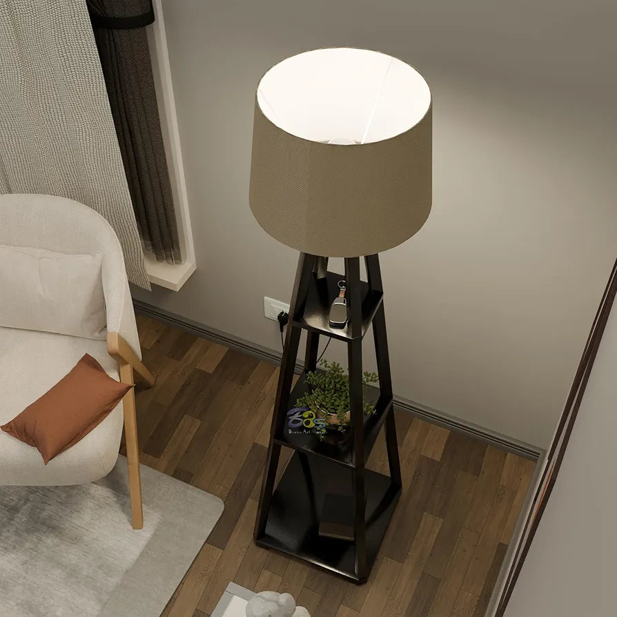 Floor Lamp with Shelves Jute Shade Lamps with Shelf for Home Decoration,Multi Utility Floor Lamps