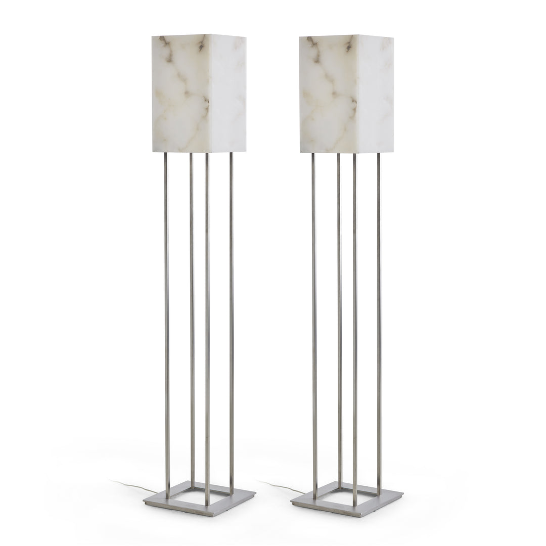 Alabaster Set Of 2  Standing Floor Lamp With Fabric Square Shade