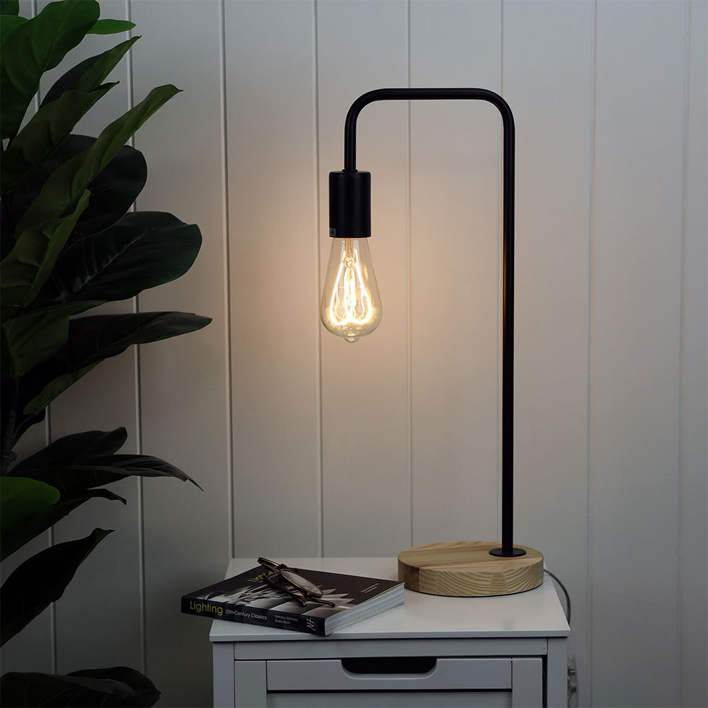 Lane Industrial Table Lamp Black / Timber