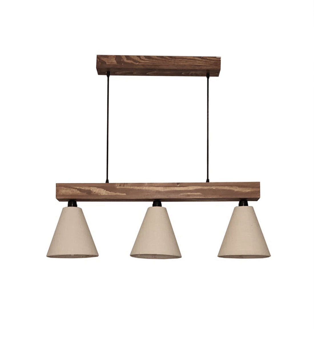 Terzo Beige & Brown Jute Shade with Solid Wood Linear Chandelier Cluster Hanging Light