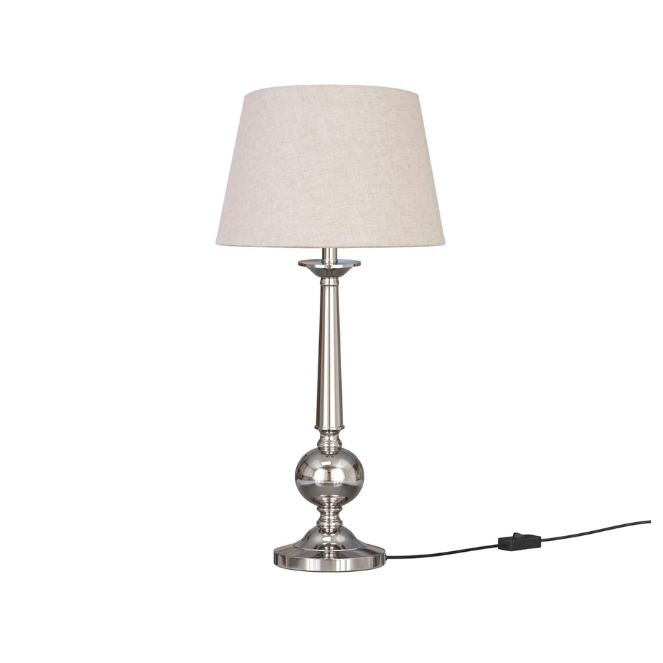 Stylish Silver Table Lamp Bedroom Off White 12 inches Lampshade