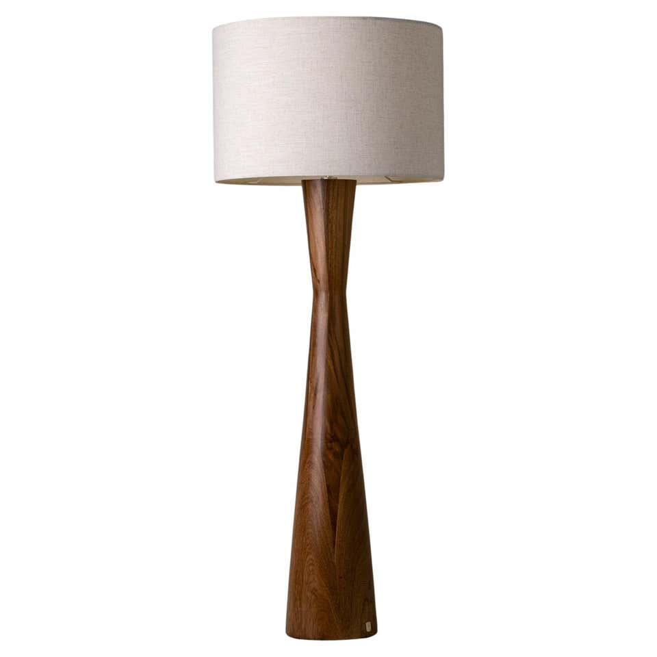 Modern Floor Lamp Parota Natural Wood Ivory Fiberglass Shade
