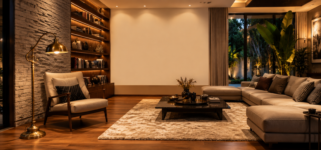Elegant modern living room at dusk