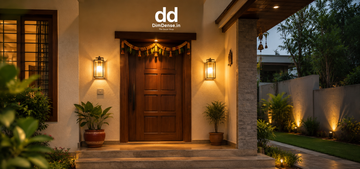 Luxury Modern Front Door with Premium Porch Lighting
