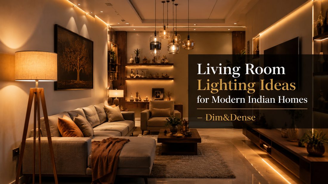 Living Room Lighting Ideas for Modern Indian Homes | Premium Lamps & Décor by Dim&Dense