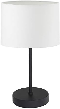 Standard Metal Stick Table Lamp with Round Base and Drum Fabric Shade