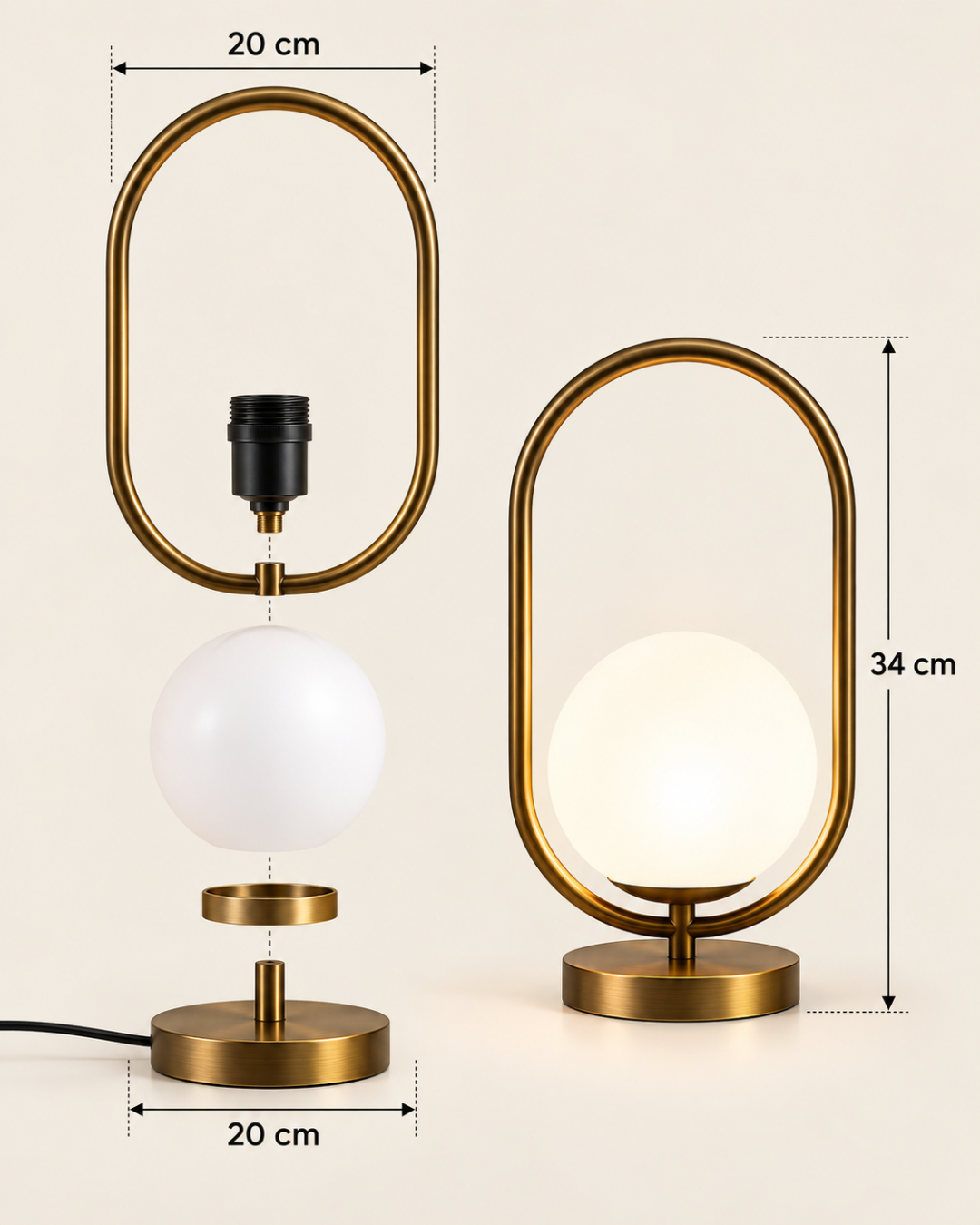 Set of 2 Oval Shape Table Lamps with Glass Shades