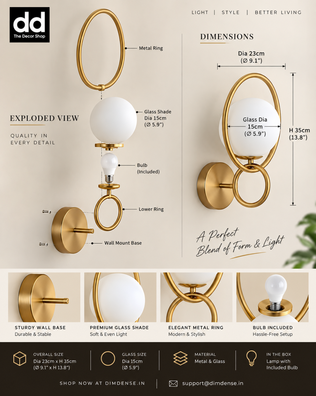 Fort Halo Ring Gold Wall Light