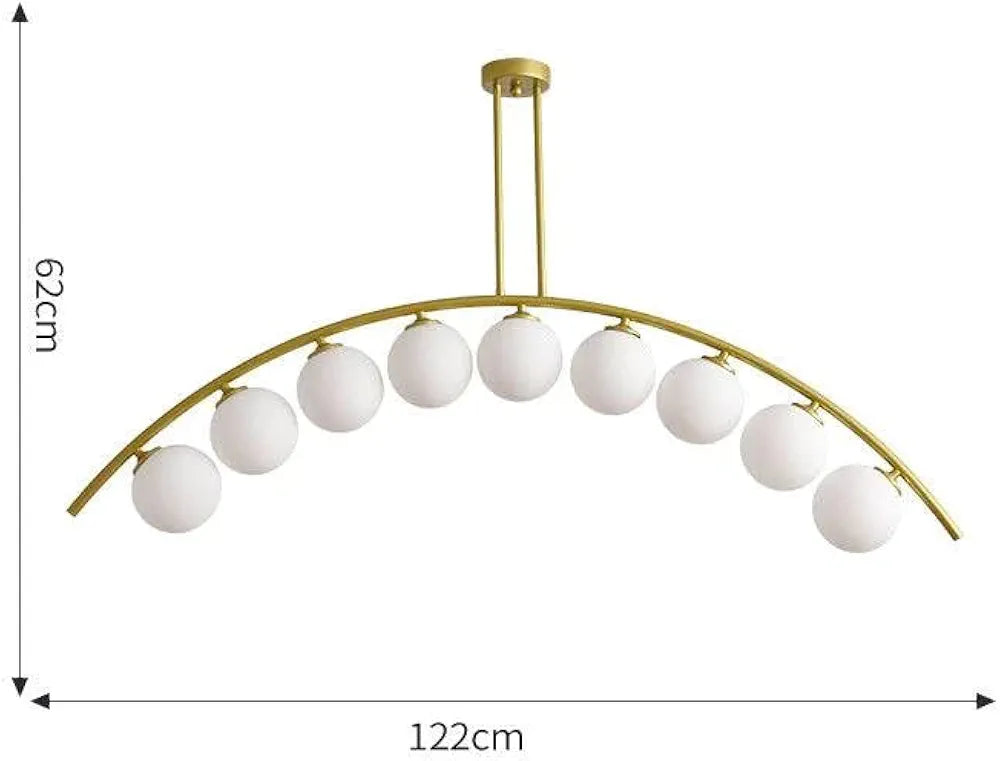 9 Light Frosted Glass Curved Gold Metal Chandelier Ceiling Lights Hanging - Warm White