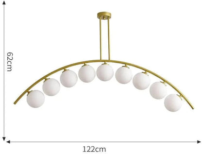 9 Light Frosted Glass Curved Gold Metal Chandelier Ceiling Lights Hanging - Warm White