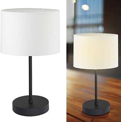 Standard Metal Stick Table Lamp with Round Base and Drum Fabric Shade