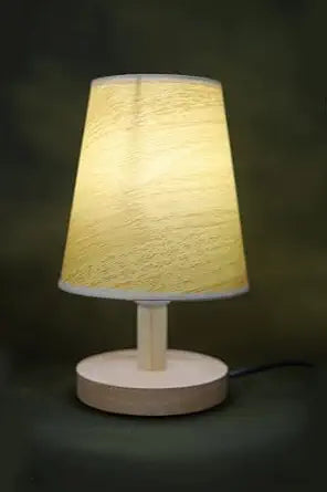 Set of 2 Wooden Natural Table Lamp with Fabric Shade