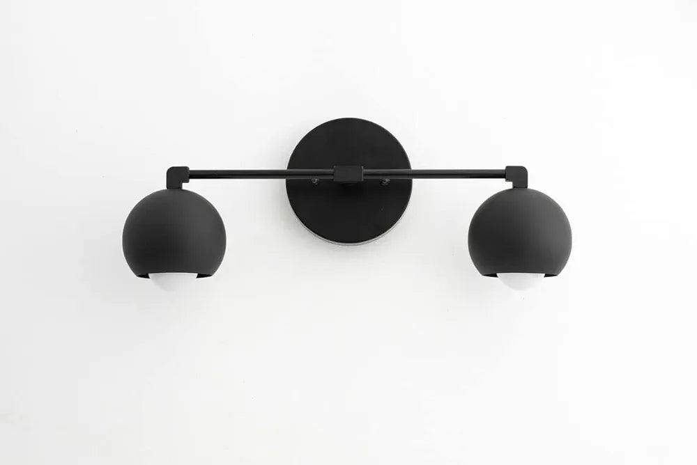 Mid Century Vanity - Multi Light - Black Vanity -2 Dome - Bathroom Lighting