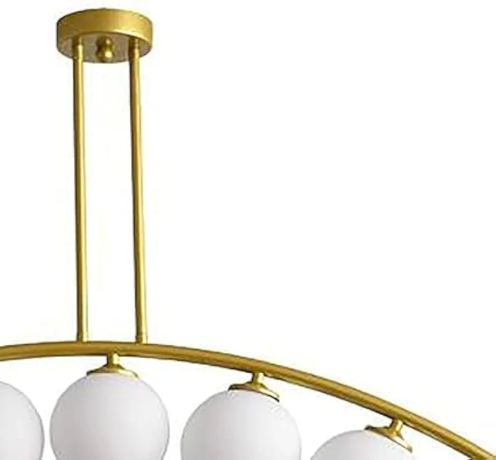 9 Light Frosted Glass Curved Gold Metal Chandelier Ceiling Lights Hanging - Warm White