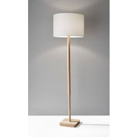 Wood and Natural Fiber Woven Floor Lamp