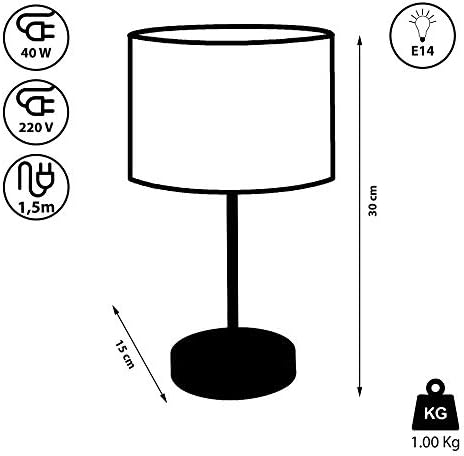 Standard Metal Stick Table Lamp with Round Base and Drum Fabric Shade