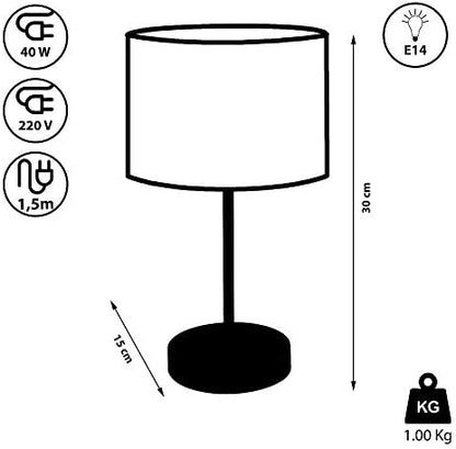 Standard Metal Stick Table Lamp with Round Base and Drum Fabric Shade