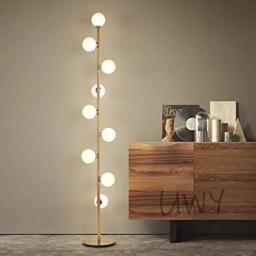 Stylish LED Black 9-Light Floor Lamp White Glass Globe