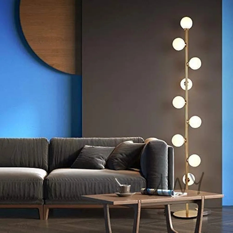 Stylish LED Black 9-Light Floor Lamp White Glass Globe