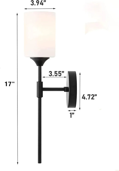 Set of 2 Wall Sconce, Bathroom Vanity Light with Glass, Wall Fixture Matte Black Finish