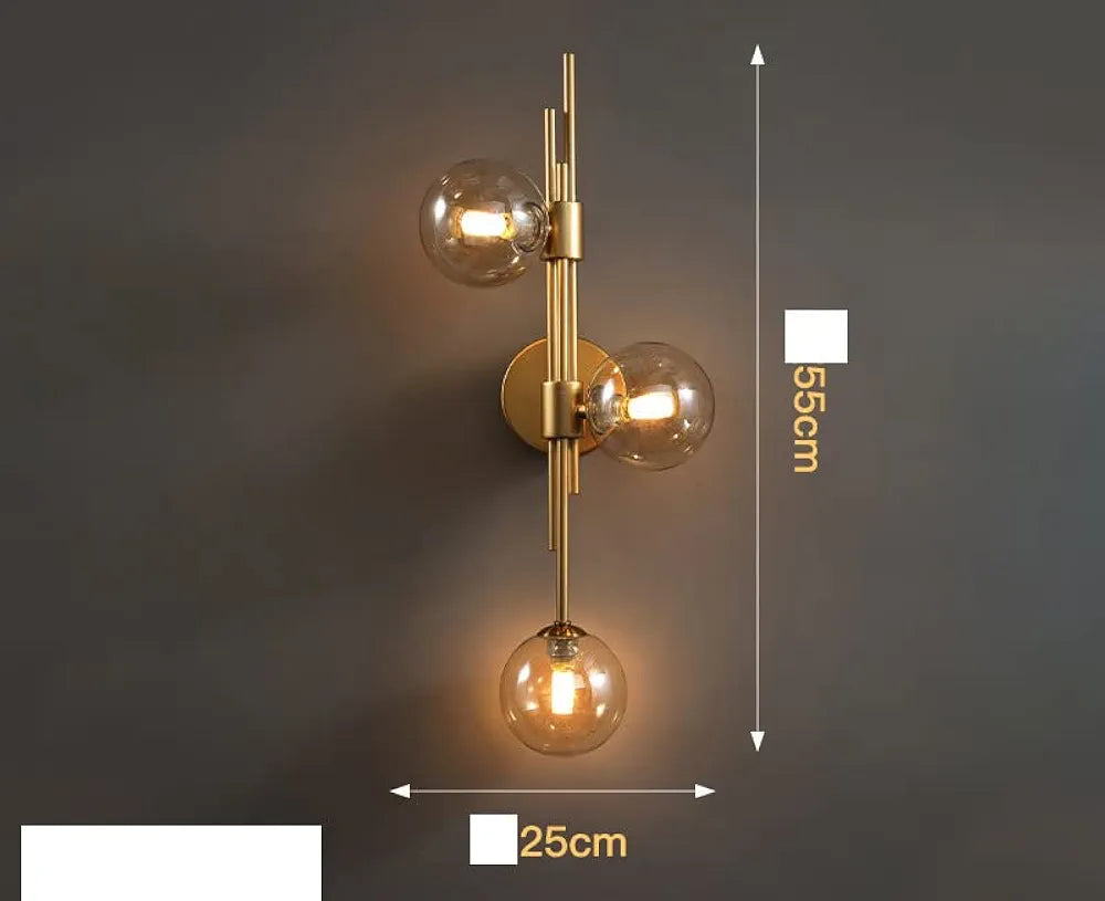 LED Wall Light 3 Lights Glass Wall Sconce Mid Century Modern Globe Wall Light