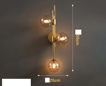 LED Wall Light 3 Lights Glass Wall Sconce Mid Century Modern Globe Wall Light