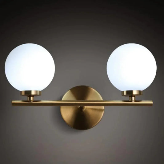 Contemporary Twin Globe Light Milky White Globe Glass Shade Wall Light Vanity Light In Gold