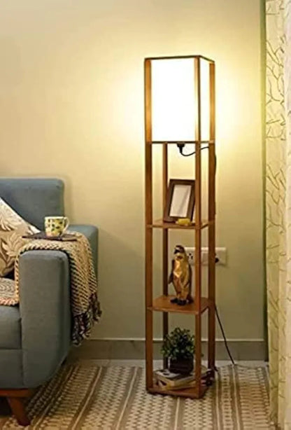 Metal LED Floor Lamp With Three Shelf Storage