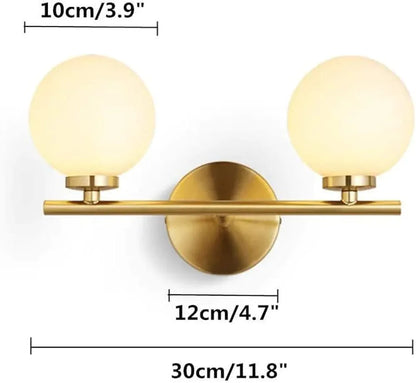 Contemporary Twin Globe Light Milky White Globe Glass Shade Wall Light Vanity Light In Gold