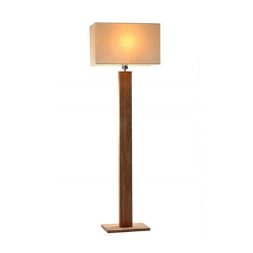 Modern Elegant Metal Body Wooden Stand Floor Lamp Square Fabric Light Shade