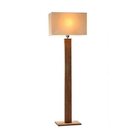 Modern Elegant Metal Body Wooden Stand Floor Lamp Square Fabric Light Shade