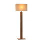 Modern Elegant Metal Body Wooden Stand Floor Lamp Square Fabric Light Shade