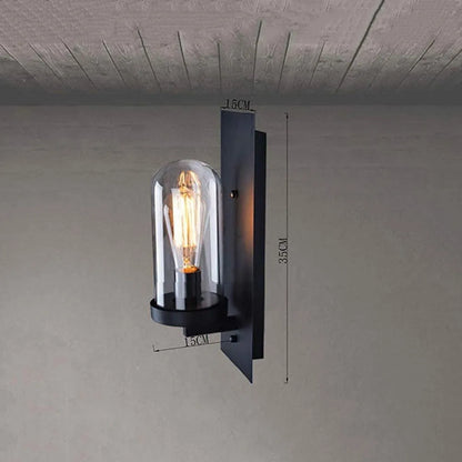 Glass Wall Sconce Rustic Black Metal Wall Lighting Fixture, Vintage Wall Lamps