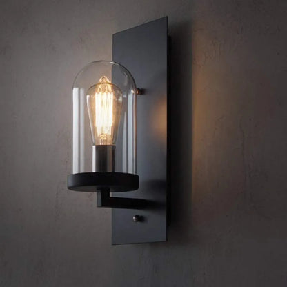 Glass Wall Sconce Rustic Black Metal Wall Lighting Fixture, Vintage Wall Lamps