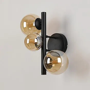 Lumiere Shute 3lt Wall Light in Satin Black & Amber Plated Glass