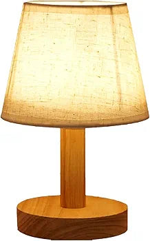 Set of 2 Wooden Natural Table Lamp with Fabric Shade