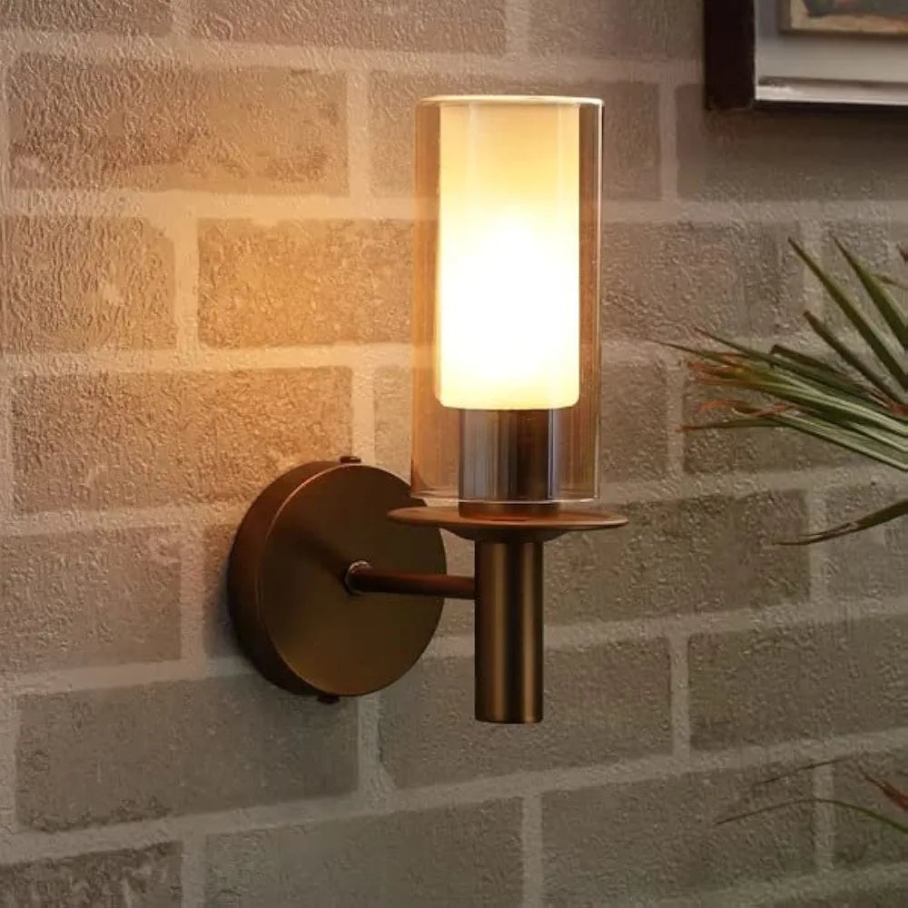 Brown & Transparent Metal Cylinder Shaped Wall Lamp