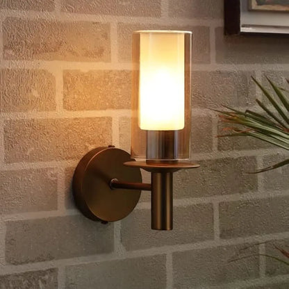Brown & Transparent Metal Cylinder Shaped Wall Lamp