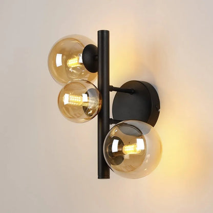 Lumiere Shute 3lt Wall Light in Satin Black & Amber Plated Glass