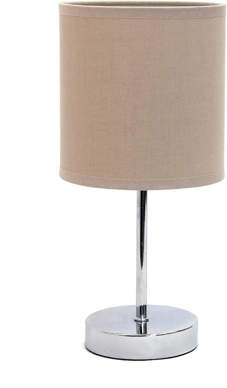 Small Traditional Metal Desk Lamp in Chrome with Fabric Drum Shade