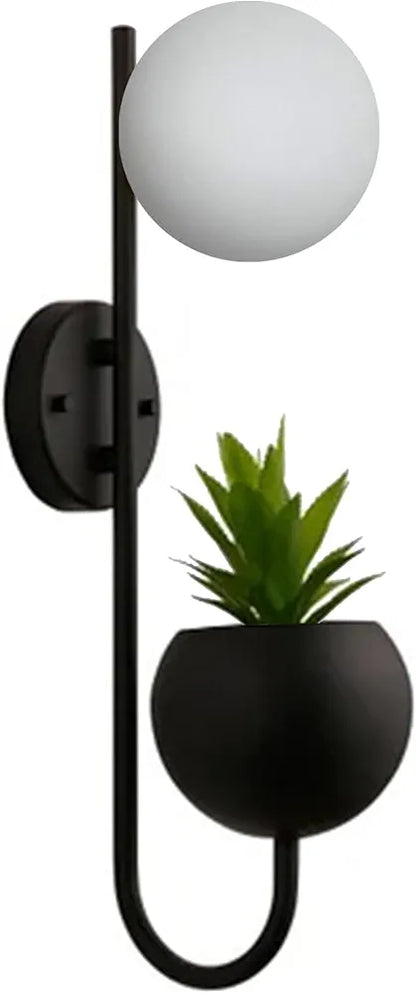 Black & White Metal Wall Lamp With Storage Planter