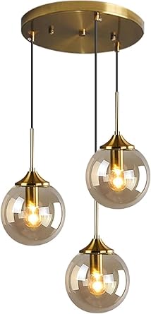 Hanging Ceiling Lamp Chandelier for Living Room with Bulbs Included 3 Light Amber Glass